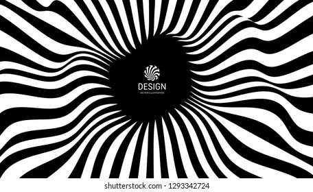 Patrón con ilusión óptica. Fondo blanco y negro. Ilustración del vector abstracto.