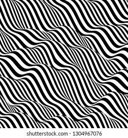 Pattern with optical illusion. Black and white design. Abstract striped background. Vector illustration. 