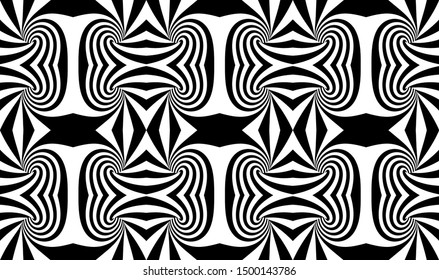 Pattern with optical illusion. Black and white design. Abstract striped background. Vector illustration. 