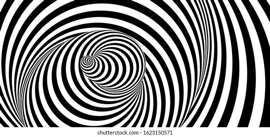 Pattern with optical illusion. Black and white design. Abstract striped background. Vector illustration. 