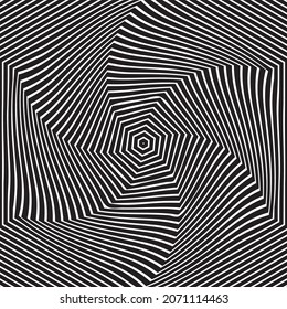 Pattern with optical illusion. Black and white background. Vector illustration.