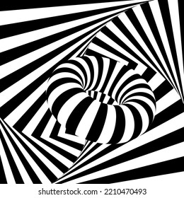 Pattern with optical illusion. Black and white design. Abstract 3D geometrical striped background. Vector illustration kaleidoscope rays. Banner, flyer for show, fair.