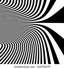 Pattern with optical illusion. Black and white background. Vector illustration. 