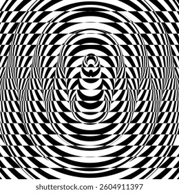 Pattern with optical illusion. Black and white design. Abstract striped background. Glitch abstract background. Distortion effect, bug and error. Vector for brochure, presentation, cover, flyer, etc.