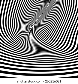 Patrón con ilusión óptica. Fondo blanco y negro. Ilustración vectorial.