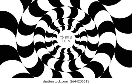 Patroon met optische illusie. Zwart-wit ontwerp. Abstracte gestreepte achtergrond. Illustratie voor omslag, kaart, ansichtkaart, interieurontwerp, banner, poster, brochure of presentatie.