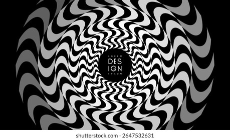 Pattern with optical illusion. Black and white design. Abstract striped background. Illustration for cover, card, postcard, interior design, banner, poster, brochure or presentation.