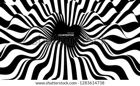 Pattern with optical illusion. Black and white background. Abstract vector illustration.