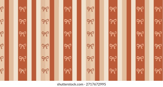 Un patrón de rayas de Vertical naranja y beige con lazos decorativos sobre un fondo textil visto directamente desde arriba