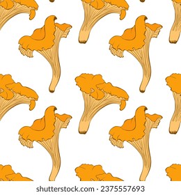 Pattern with orange chanterelles on white background.