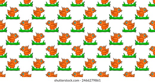Pattern of Orange Color Cartoon Bird on the grass