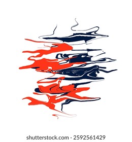 a pattern of orange and dark blue paint melting in the liquid without a background