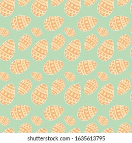 Pattern with orange eggs on a mint background. Vector illustration for Easter, for design and decor, prints, fabrics, wrapping paper.