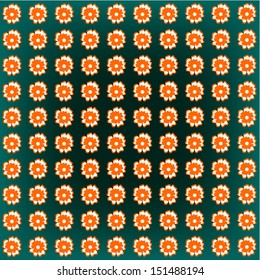 Pattern orange flowers on dark green