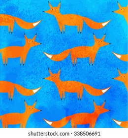 Pattern orange fox on a blue background