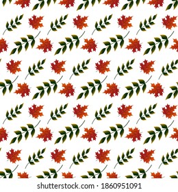 patrón de hojas y bayas naranjas y verdes. Vector de fondo blanco. Para el embalaje. tejidos y decoración. Tema del otoño.