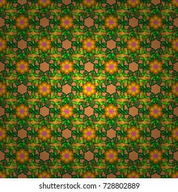 A pattern of orange, green and yellow daisies on a orange, green and yellow colors. Vector illustration. On orange, green and yellow colors.
