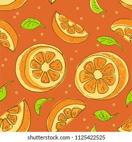 Pattern of orange juice on a dark background for wallpaper