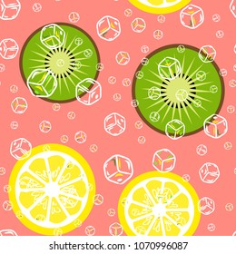 Pattern with orange and kiwi on a pink background. Fruity pattern. Cocktail.