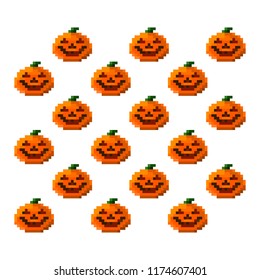 pattern with orange pixel pumpkins.