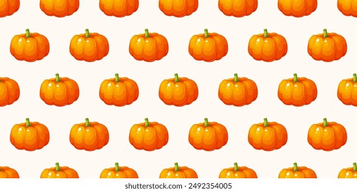 Patrón con una calabaza naranja sobre un fondo blanco. Calabazas de cosecha de otoño. Comida orgánica saludable. Feliz Halloween. Día de Acción de Gracias. Temporada de otoño. Diseño de cosecha de temporada para el saludo o el cartel. 3d.