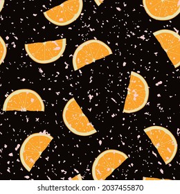 A pattern of orange slices on a dark background. Vector illustration.