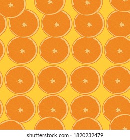 patrón con rodajas anaranjadas en un fondo amarillo. cortar naranja. frutas jugosas. cosecha. patrón de mosaico. para envoltura de regalo, imprimir postales o servilletas. imprimir en ropa. vector. fondo de pantalla