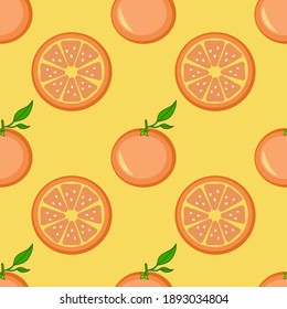 Patrón de naranja y rodajas en un fondo amarillo