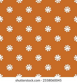 A pattern of orange and white flowers. The orange background is a warm, inviting color that complements the bright white flowers. The pattern is simple and repetitive, creating a sense of harmony