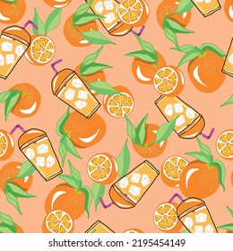 Pattern of oranges with soda. Perfect pattern for dresses and stationery. It is ready to color and print. Vector and all over design