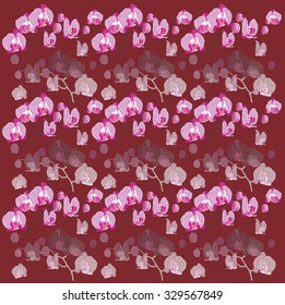 pattern of Orchid flowers on dark red background