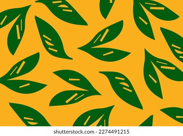 patrón hojas verdes orgánicas sobre fondo amarillo