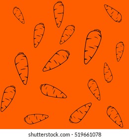 pattern of organic minimalistic carrots on the orange background