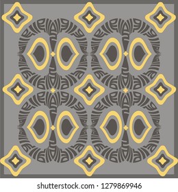 Pattern of the oriental abstract ornament with grey, yellow and brown elements.