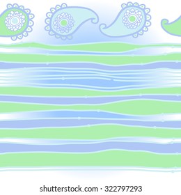 Pattern  with oriental  motif and stripes, ellipses, waves, spots. Hand drawn.