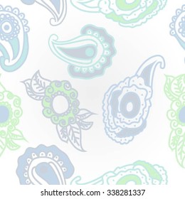 Pattern of  oriental motifs,  leaves,  spirals,ellipses, doodles. Hand drawn.