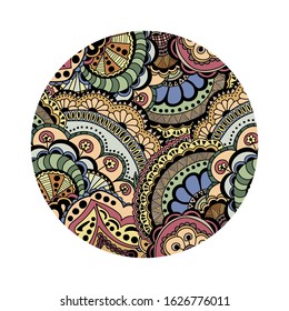 Pattern with oriental motiv in circle. Hand drawn illustration