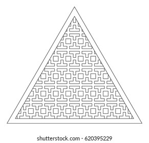 Pattern in oriental style for coloring, decoration, printing, etc. Linear, black and white illustration of geometric figures in a triangle. It is easy to change the color and thickness of the lines.
