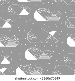Pattern with origami clouds. Paper symbolic decorative objects.