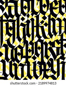 Pattern, ornament in the Gothic style. Vector. Medieval alphabet. Trendy black letters on a white background. Calligraphy and lettering. Medieval Latin letters. Elegant pattern for fabric 