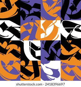 Pattern, ornament in the Gothic style. Vector. Colored letter symbols in squares. Calligraphy and lettering. Medieval Latin letters. Modern calligraphy art for interior.