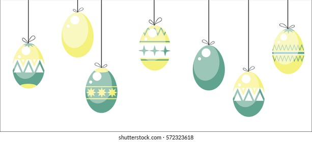 pattern ornament hanging on the ropes Easter eggs painted vintage style vector image