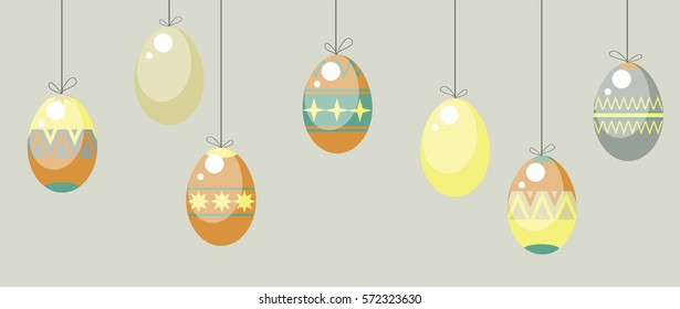 pattern ornament hanging on the ropes Easter eggs painted vintage style vector image