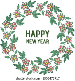 Pattern ornament of leaf floral frame for card celebration happy new year. Vector