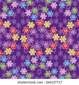 Pattern for ornament, made of bright floral wreaths on a purple background