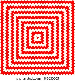 Pattern with ornament. Optical illusion red white abstract background. Abstract repeated squared shape wallpaper. Vector illustration