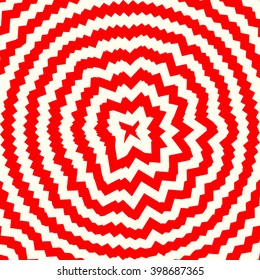 Pattern with ornament. Optical illusion red white abstract background. Abstract repeated round shape wallpaper. Vector illustration