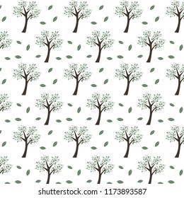 Pattern ornament Vector tree with dark and light green leaves with a brown trunk forest plant on a white background