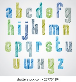 Pattern ornamental colorful fashionable font, rectangular lower case letters. 