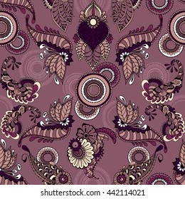 Pattern with ornamental design. Floral background with indian ornament elements. Seamless pattern for your design wallpapers, pattern fills, web page backgrounds, surface textures.
